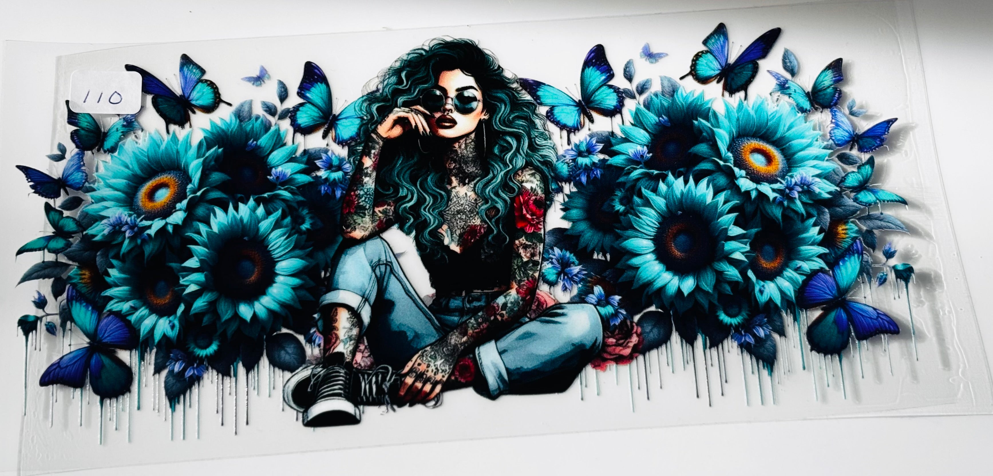 110  Tattoo girl Teal- butterfly